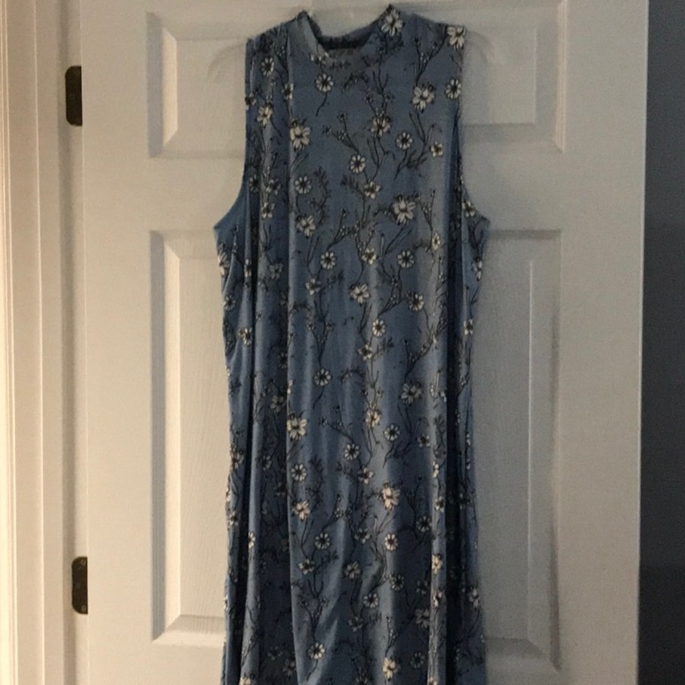 Pink Rose LT Blue Denim Floral Casual Dress